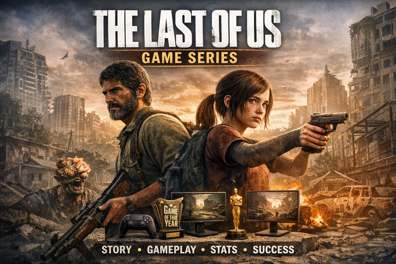 The Last of Us game series showing survival gameplay, characters, and post‑apocalyptic world